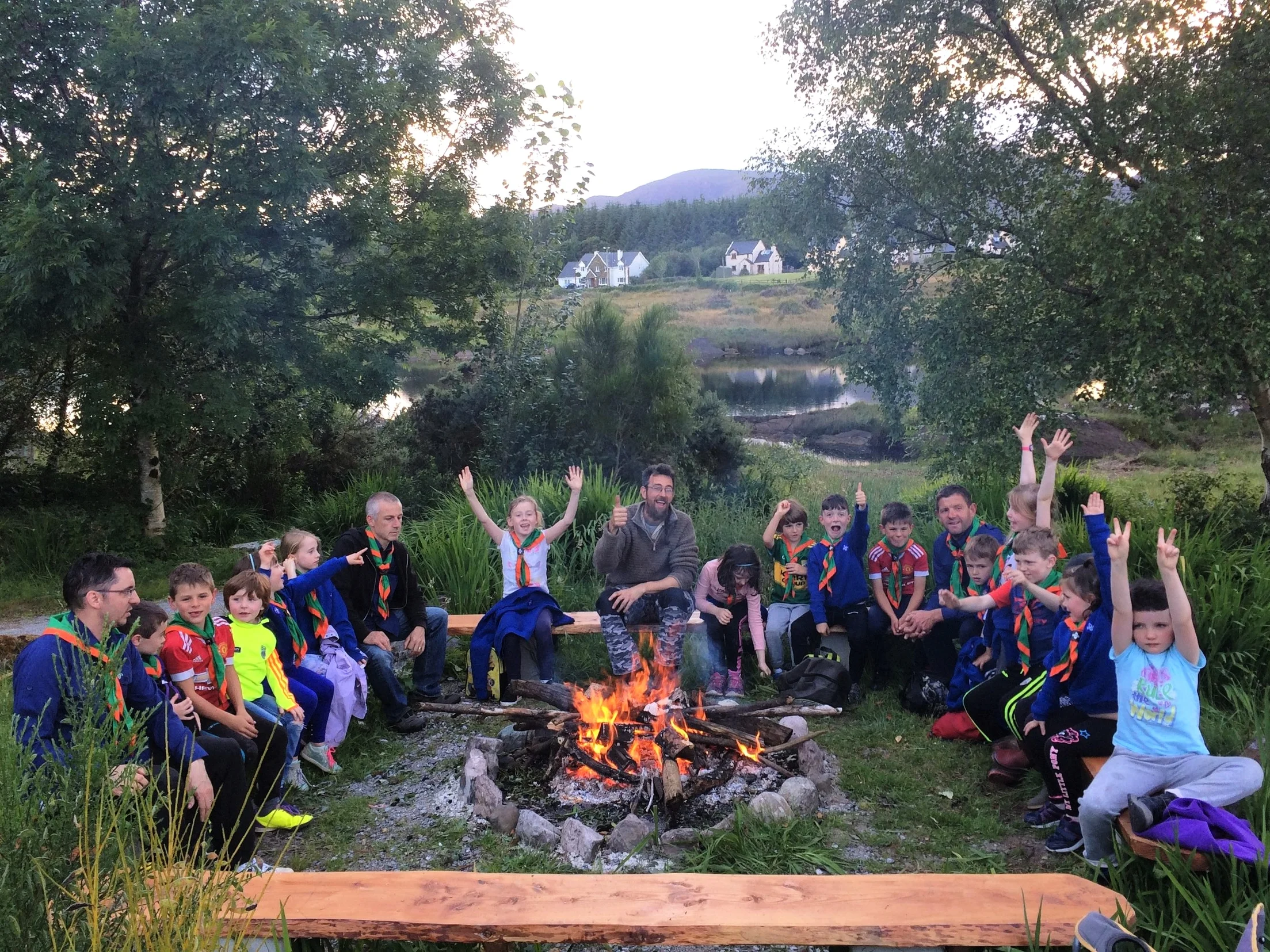Sneem Scouts around the camp fire.