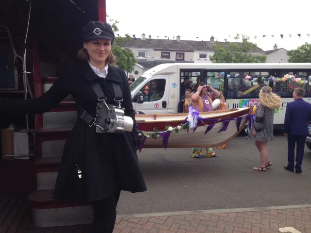 Stella our conductor passing the hippy chic boat at the Cockenzie and Port Seton Gala. Picture: Sam Phipps