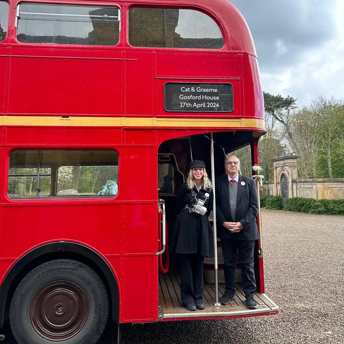 Conductor Fi and Driver Martin reporting for duty at the ever-incredible @gosford.house, snapped by the wonderful @lavenderblue.weddings

Congratulations Cat and Graeme!
.
.
.
.
.
#weddinginspiration #dreamweddings #vintageweddings #vintagestyle #vin