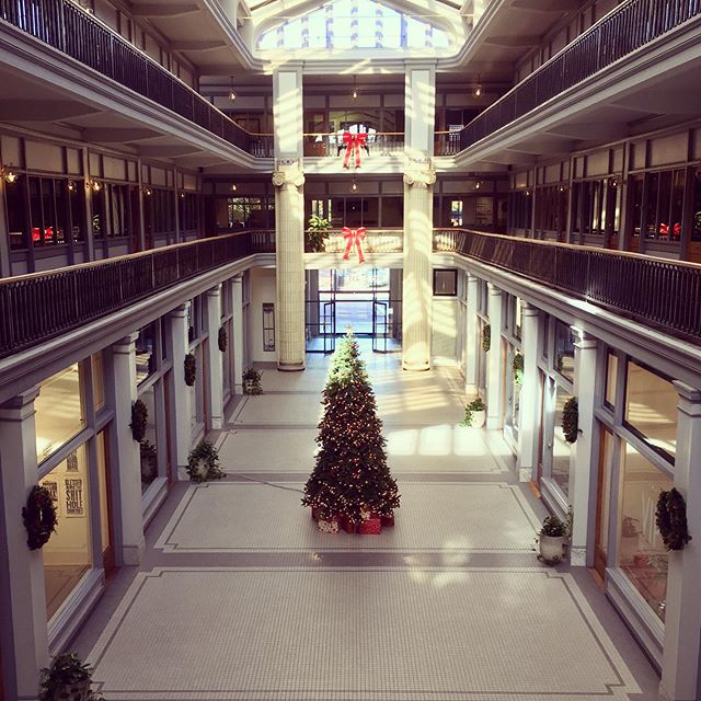 Our #christmasdecorations are back up! Come take a stroll through downtown and enjoy the holiday spirit (or wait until Friday to walk off whatever you eat on Thursday?!). How about both! #christmastree #holiday #downtownnorfolk #monticelloarcade