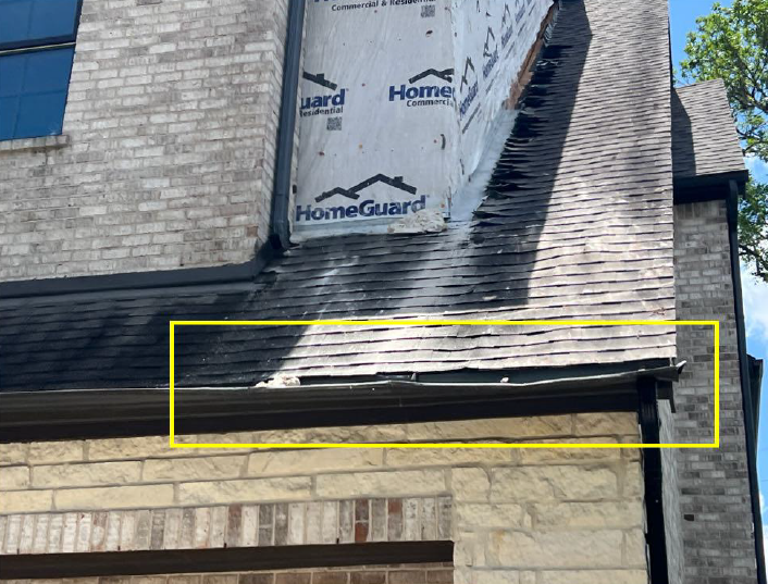Gutters damaged due to falling brick