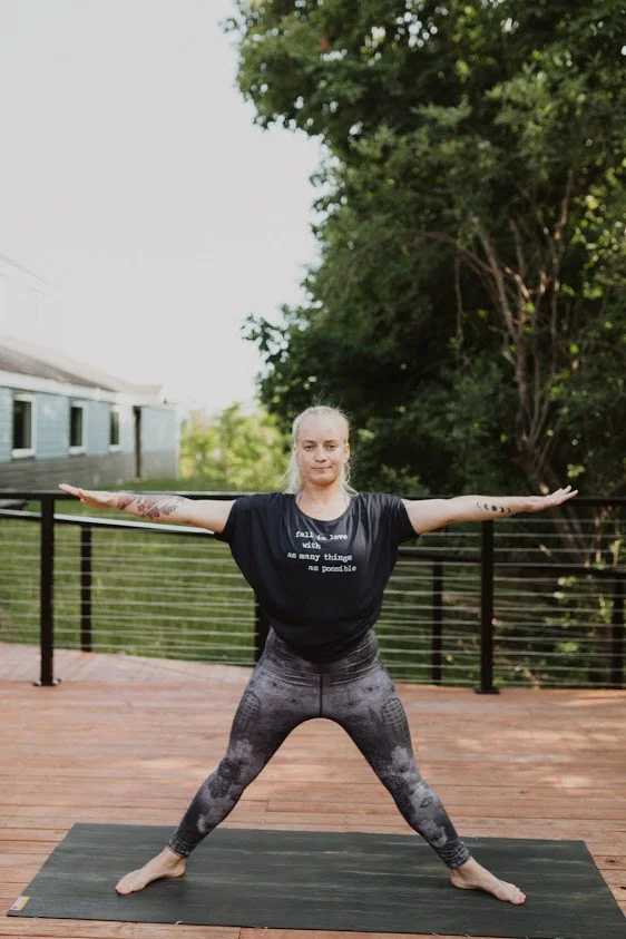 Five Pointed Star Inhale, step wide with arms at the side. Breathe into this powerful posture.