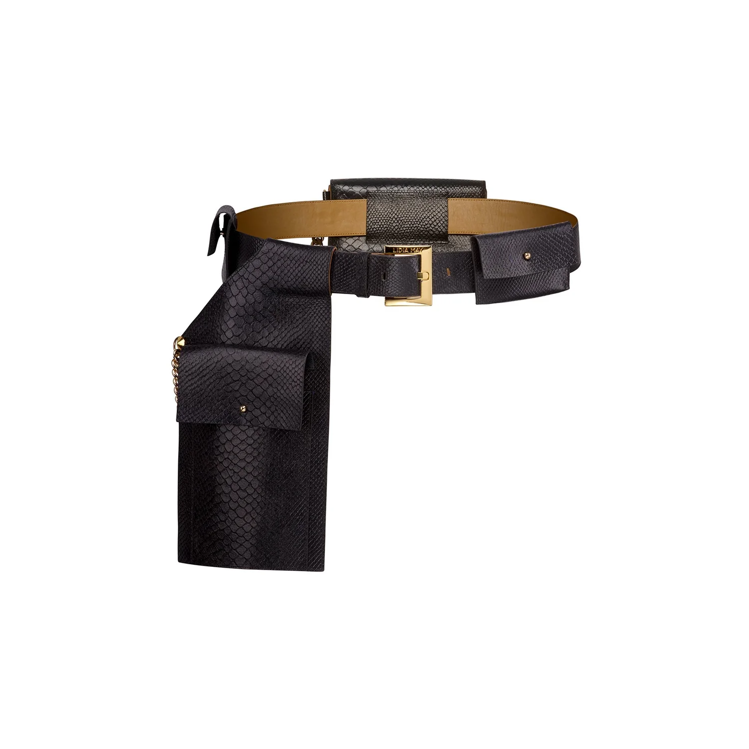 Black Multi-Pouch Leather Utility Belt Fendi Vitello Glacier Utility Belt Pouch Black 1570174  main image 4
