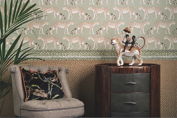 From top: Leopard Walk – £80 per roll; Ardmore border – £20 per roll; Senzo Spot – £75 per roll
