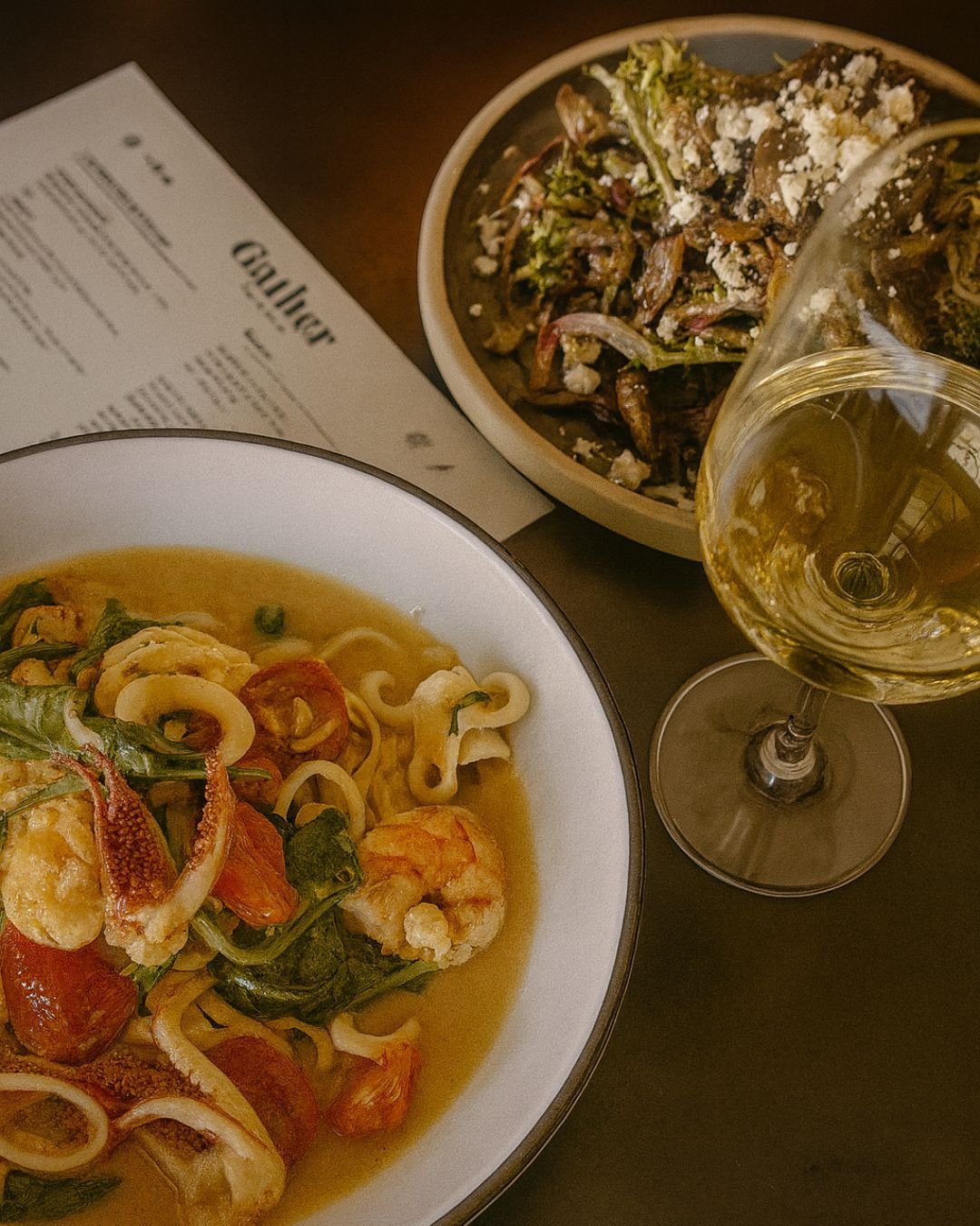 Moments like this are best enjoyed at Gather. Fresh flavors, cozy vibes, and a glass of something delicious.

#gather #rockyriver #cleveland #seafoodpasta #seafood #chefspecial #cleeats #cle #foodstagram