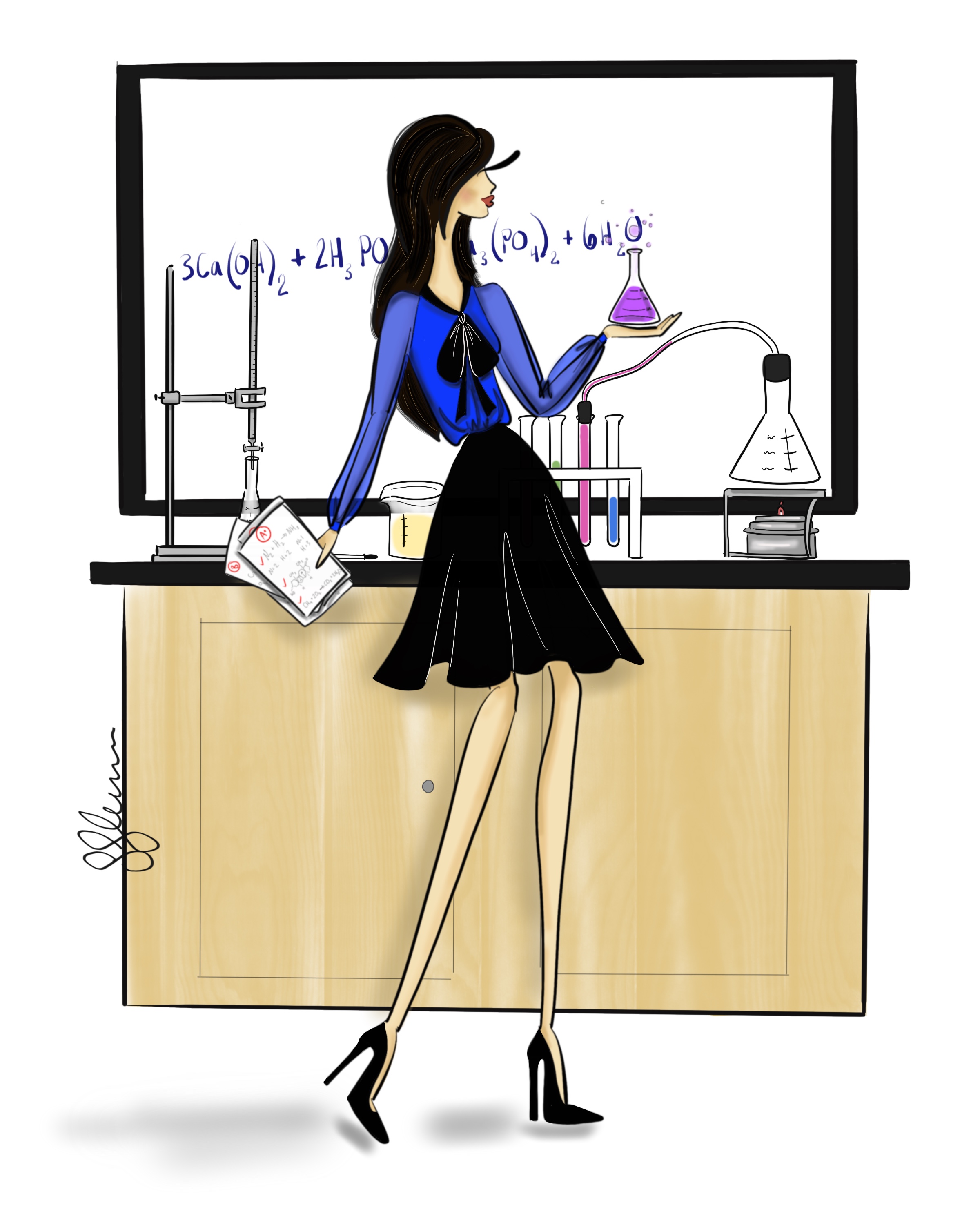 Teacher with chemistry set