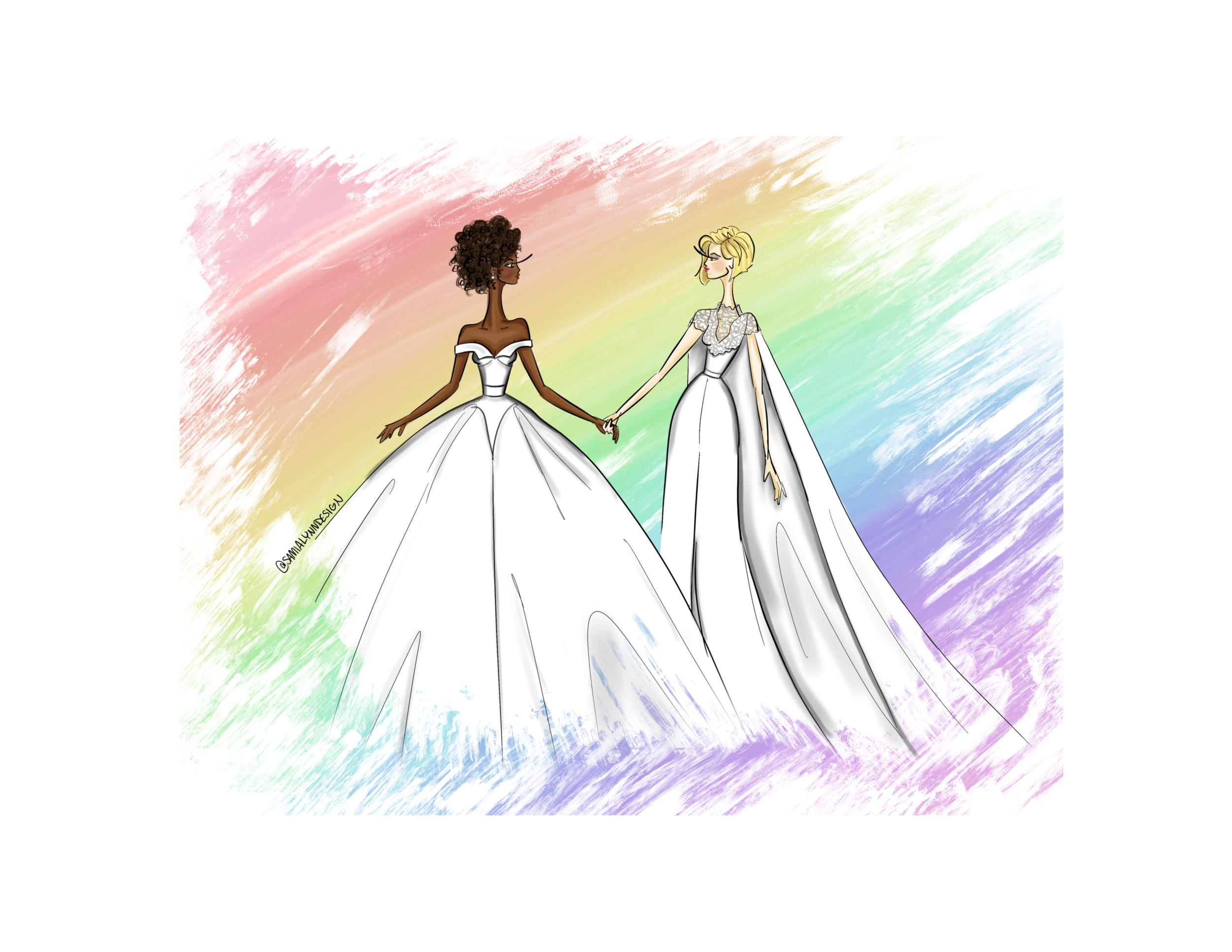 Premium Vector | Bride and bridesmaid with tan skin hand drawn illustration