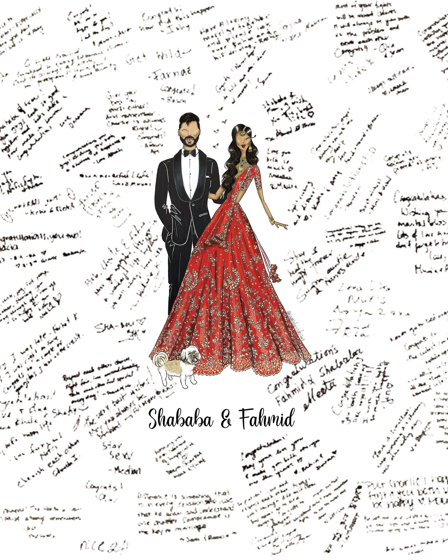 One of my favorite things?

A guest &ldquo;book&rdquo; canvas! It&rsquo;s the perfect way to incorporate a couples&rsquo; illustration and make it interactive for guests. 

Consider it the guest book that can be hung on your wall post-wedding. 

Incl