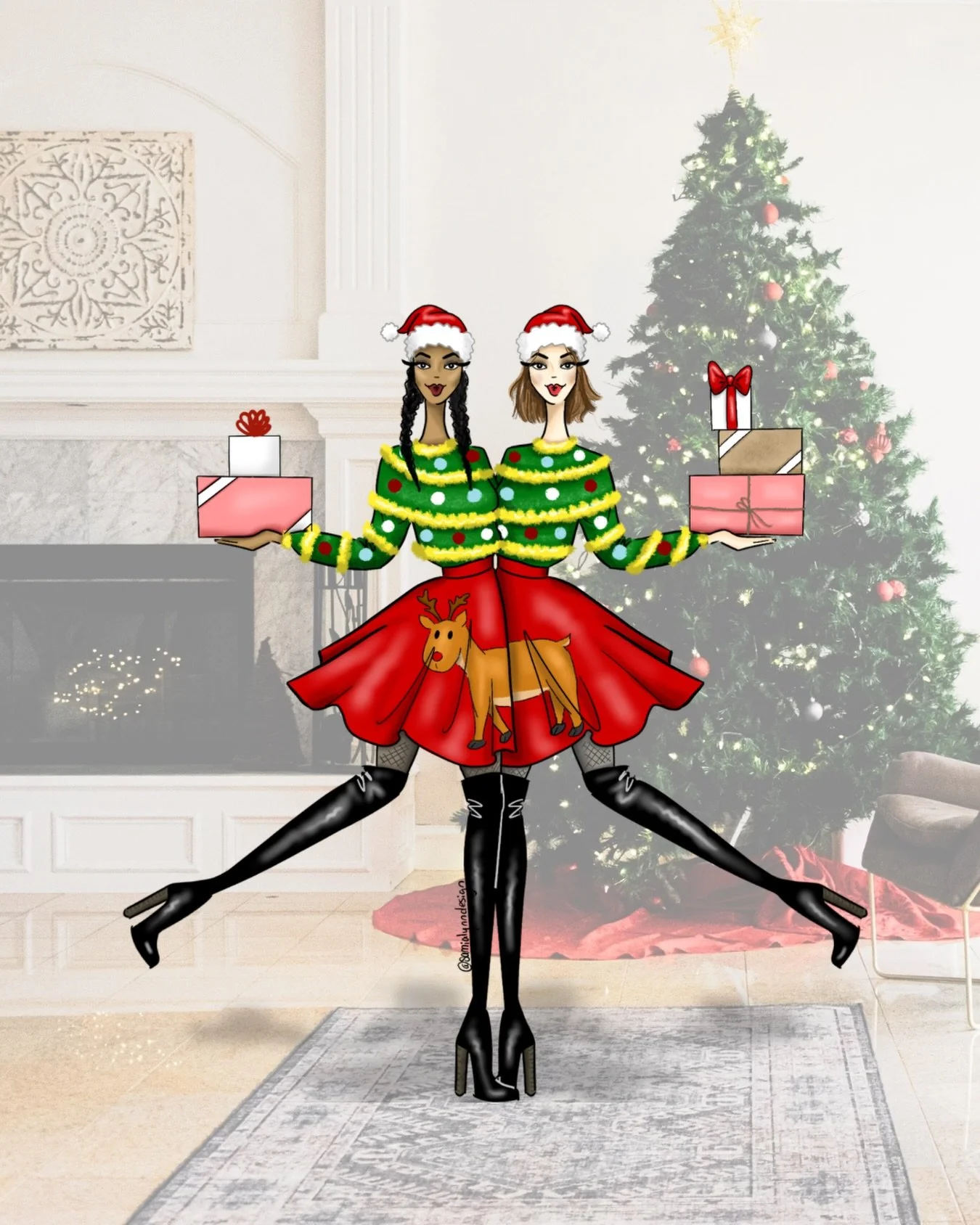 As a fashion illustrator, I think Ugly Sweater Day is one of the most fun times of year 😂

All year long I want to draw pretty things but today?

Nah, today is the day to go funny crazy and I am HERE👏🏼FOR👏🏼IT👏🏼
.
.
.
.
#samialynn #uglysweaterp