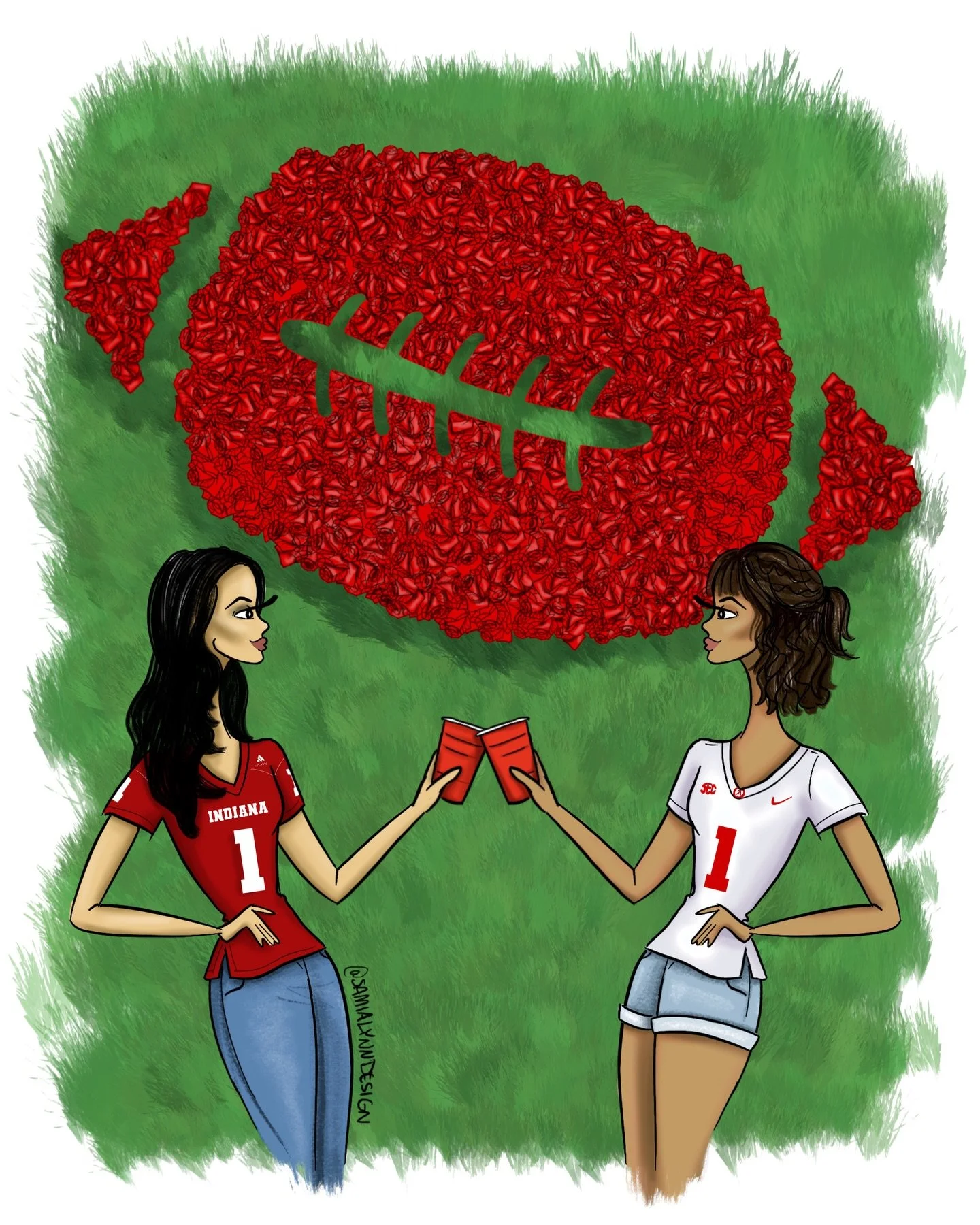 We love a New Years tradition 🌹

Especially when it involves football! This year&rsquo;s Rose Bowl is between the Indiana Hoosiers and the Alabama Crimson Tide 🏈

So who are you rooting for today??
.
.
.
.
.
#samialynn #rosebowl #footballart #colle