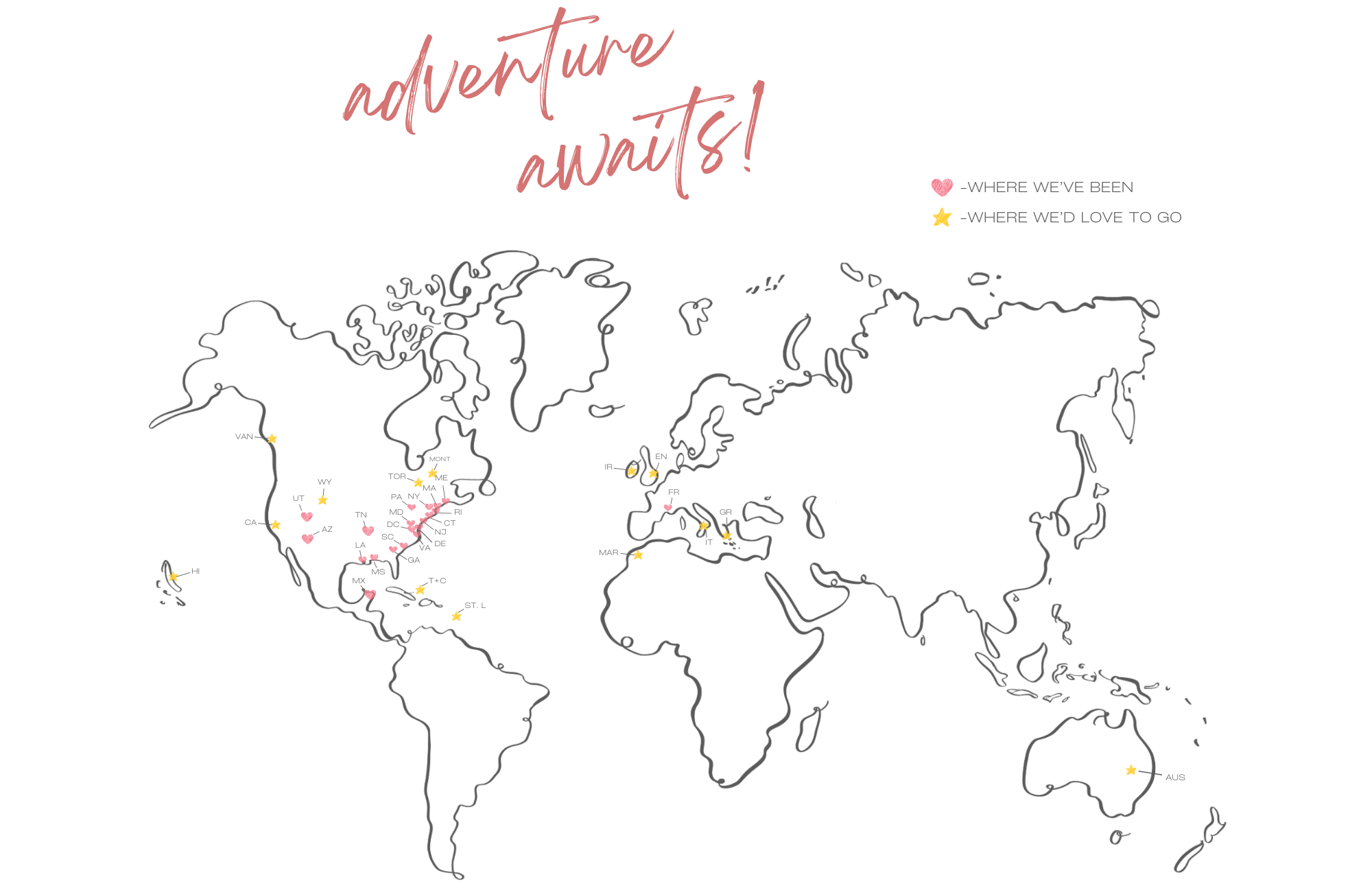 map of where I've worked or where I'd love to go