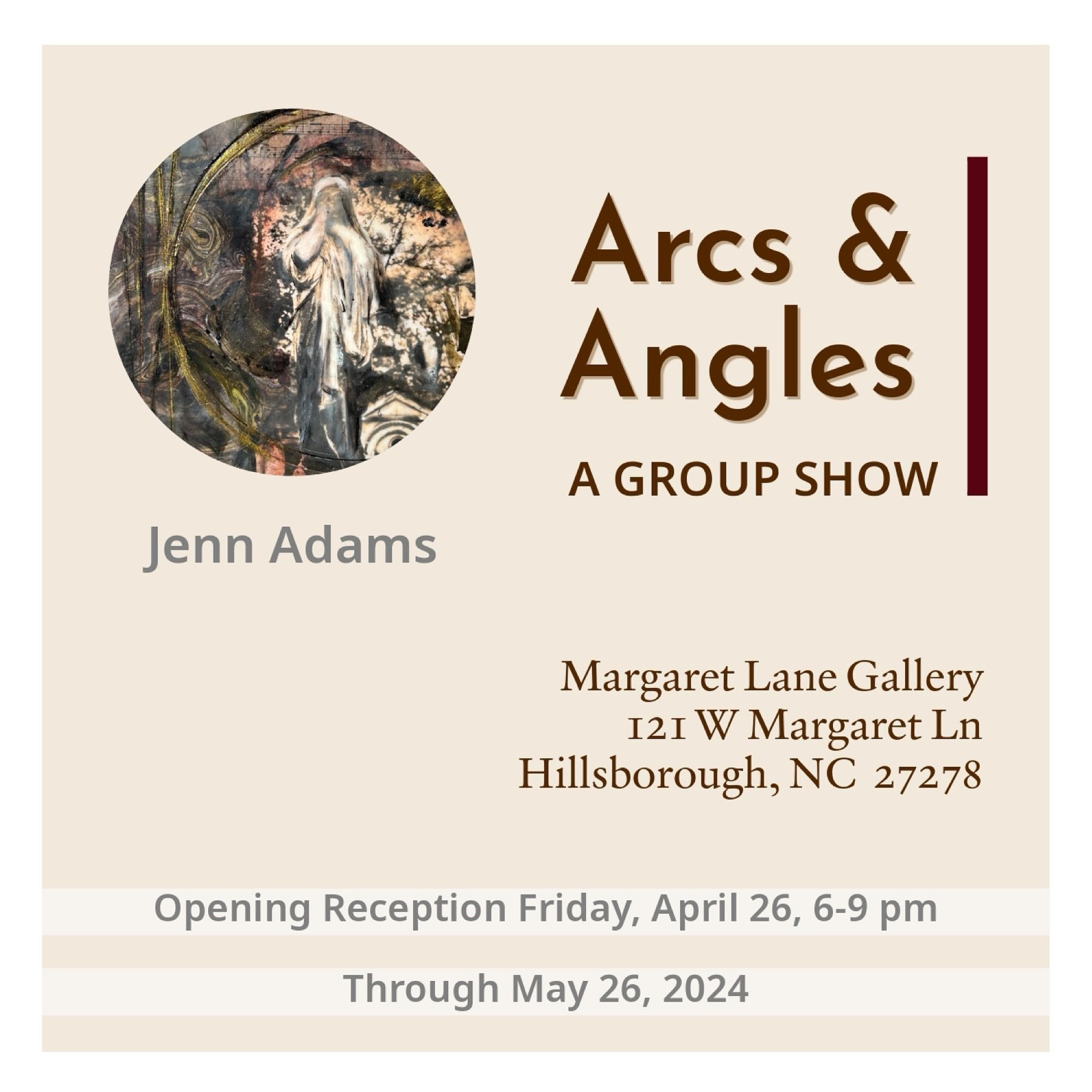 Arcs &amp; Angles opening reception this Friday 4/26 at the lovely Margaret Lane Gallery in Hillsborough. I will TRY to make an appearance but I have to work all day Friday and Saturday&hellip; but YOU should come and check it out!
&bull;
&bull;
&bul