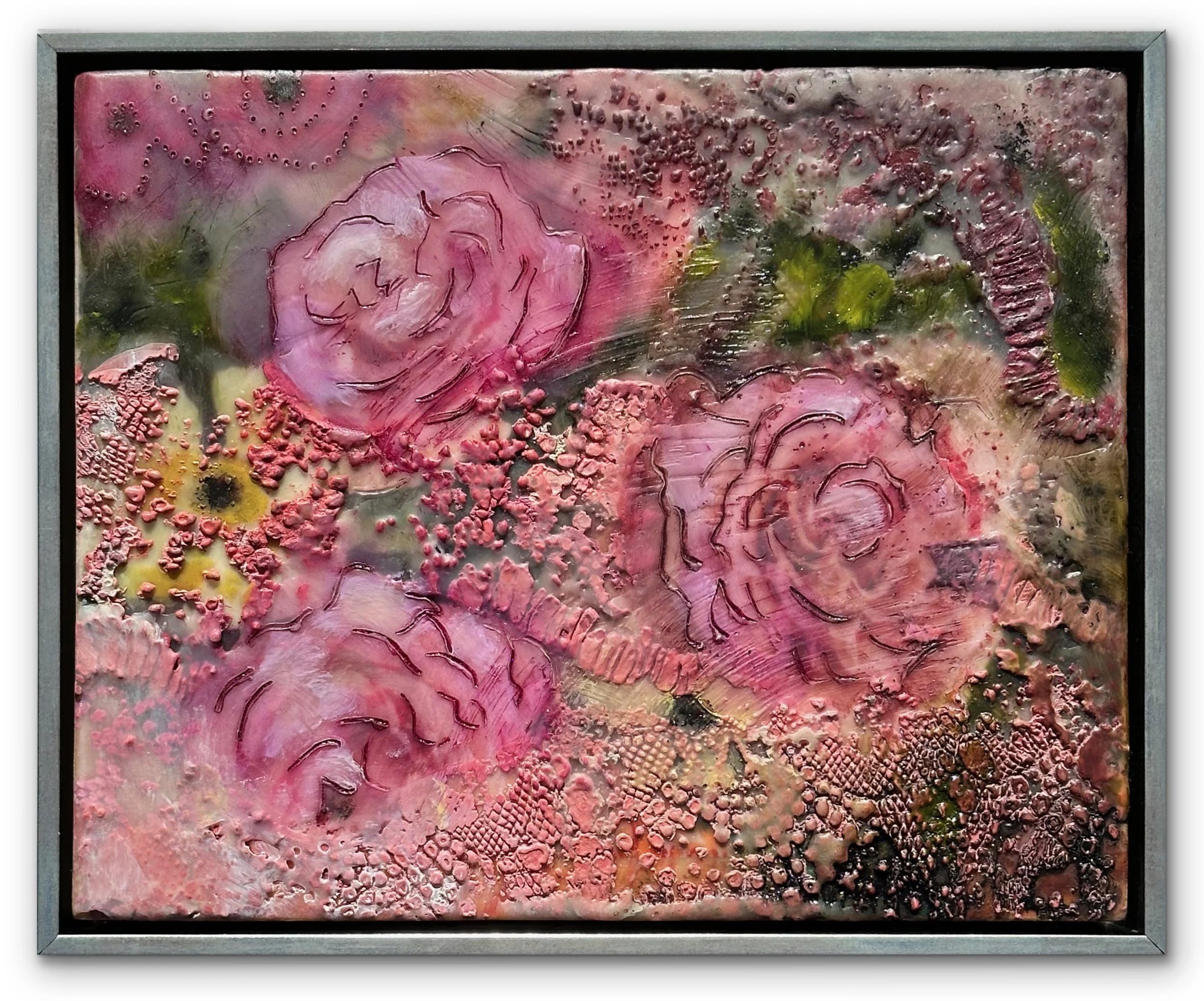 SOLD Coming Up Roses, Framed 11 x 9 x 2.5 