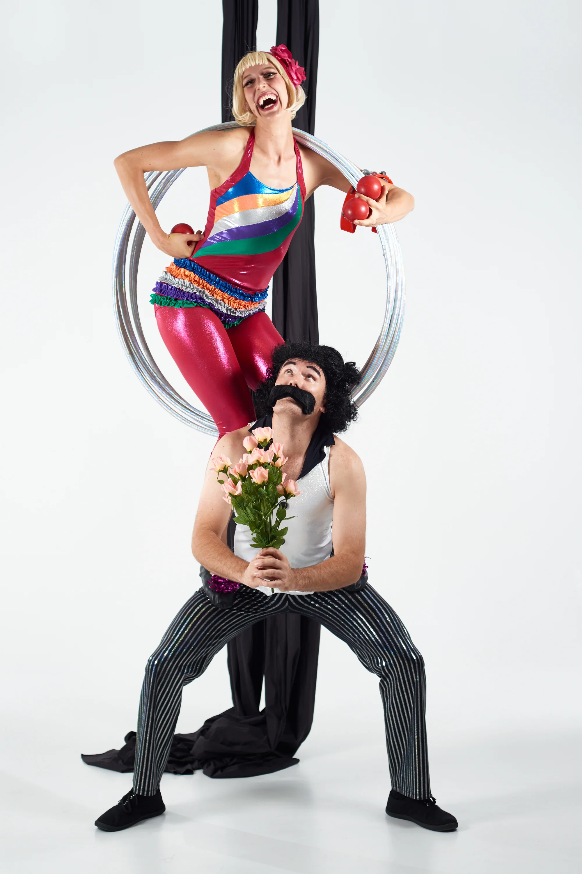 The acrobatic duo Scrambled Legs, Claire Ogden and Shane Smith