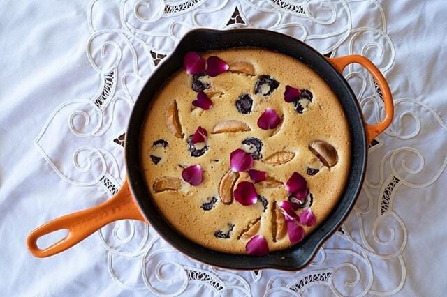 Apricot &amp; cherry clafoutis .
.
.
The annual stone fruit binge begins with dessert for breakfast 🍒
.
.
#clafoutis #cherry #apricot