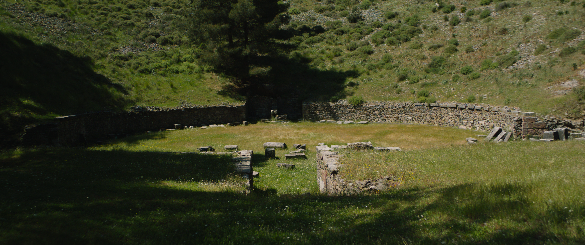 Grass and Rocks of Lesvos Island Ancient Greek Theater Ruins