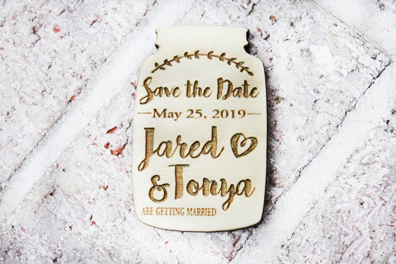 10 Magnetic Personalized Laser-Engraved Wedding Save The Dates on 18 Baltic Birch Plywood