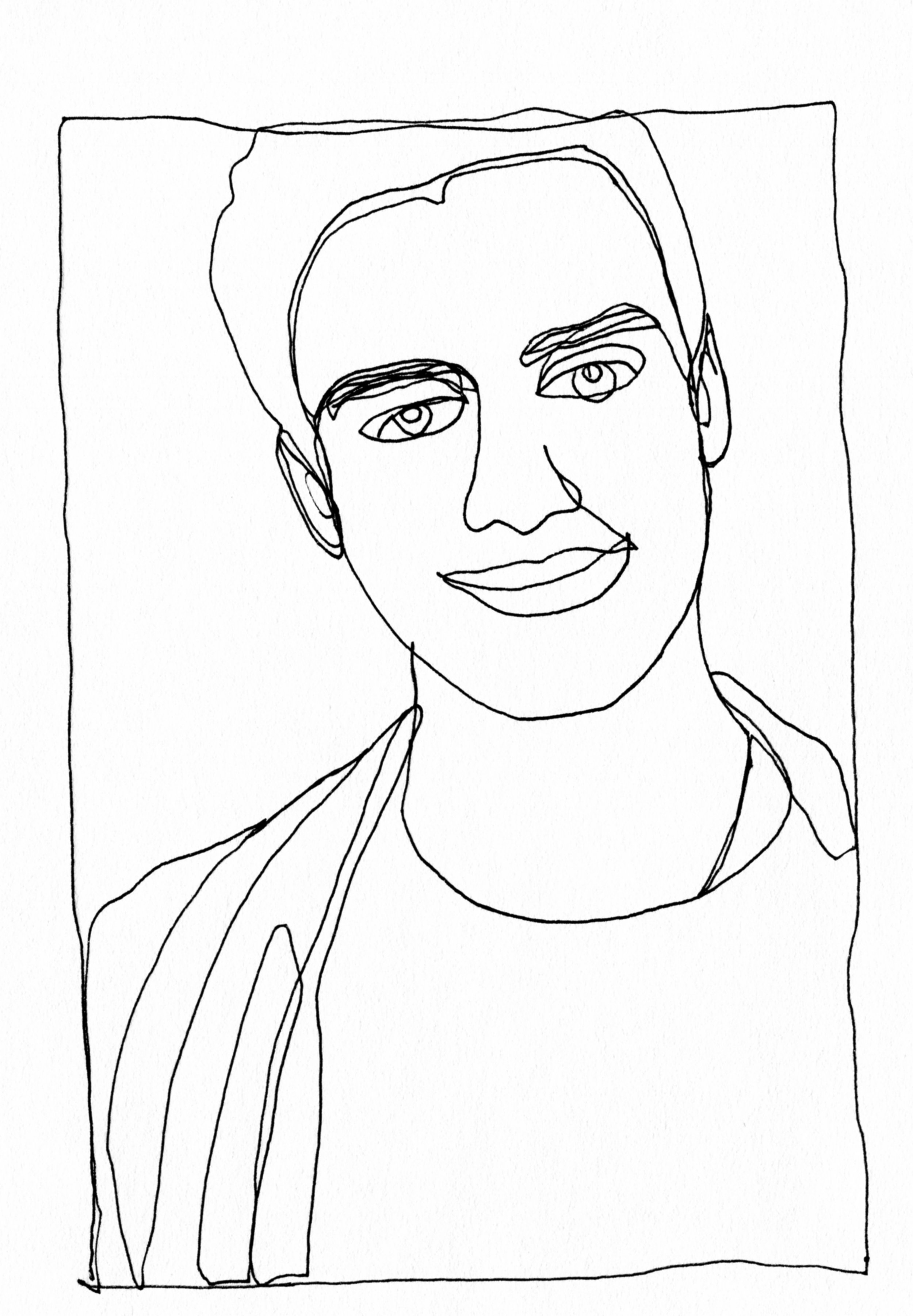 Continuous line drawing portrait created by Free Admission Illustration.