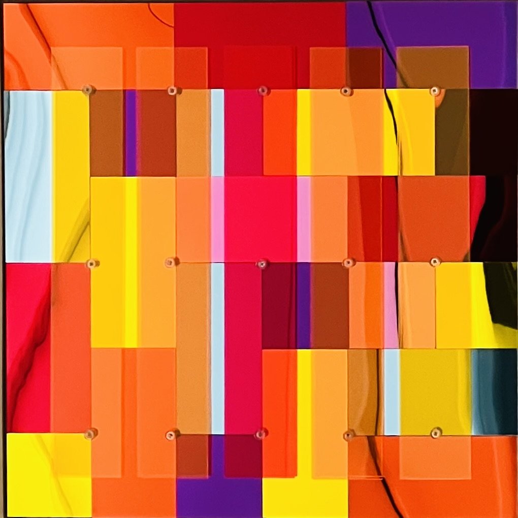 EDM #3 Mirrored Plexiglass and over layer with Fluorescent Plexiglass 24" x 24" $3200.