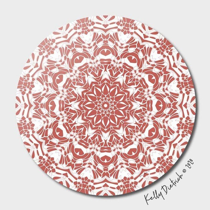 Desert Rose and White Mandala, shown here on a metal disk art print from Curioos. Check out all my designs in my Curioos shop by visiting this link or clicking the link in my bio &raquo; https://buff.ly/350e2u6 ⠀
.⠀
.⠀
.⠀
#mandala #mandalas #art #art