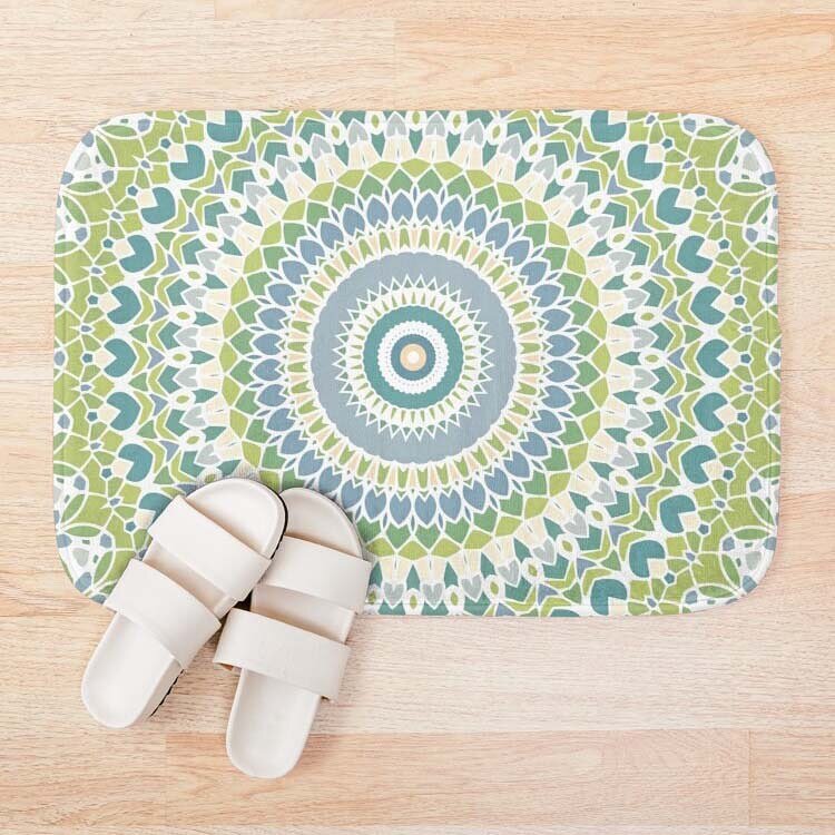 New spring-y design in my Redbubble shop &mdash; Garden Mandala, shown here on the Redbubble bathmat. Everything 15% off today with code: MAGIC15. To check it out, click the link in my bio, or copy and paste &raquo; http://rdbl.co/3tN06NJ