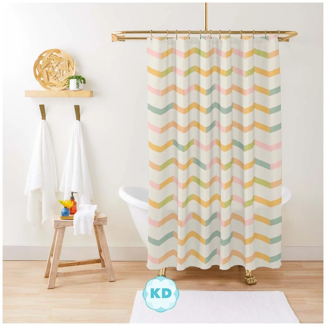 Pastel Chevron Striped Shower Curtain