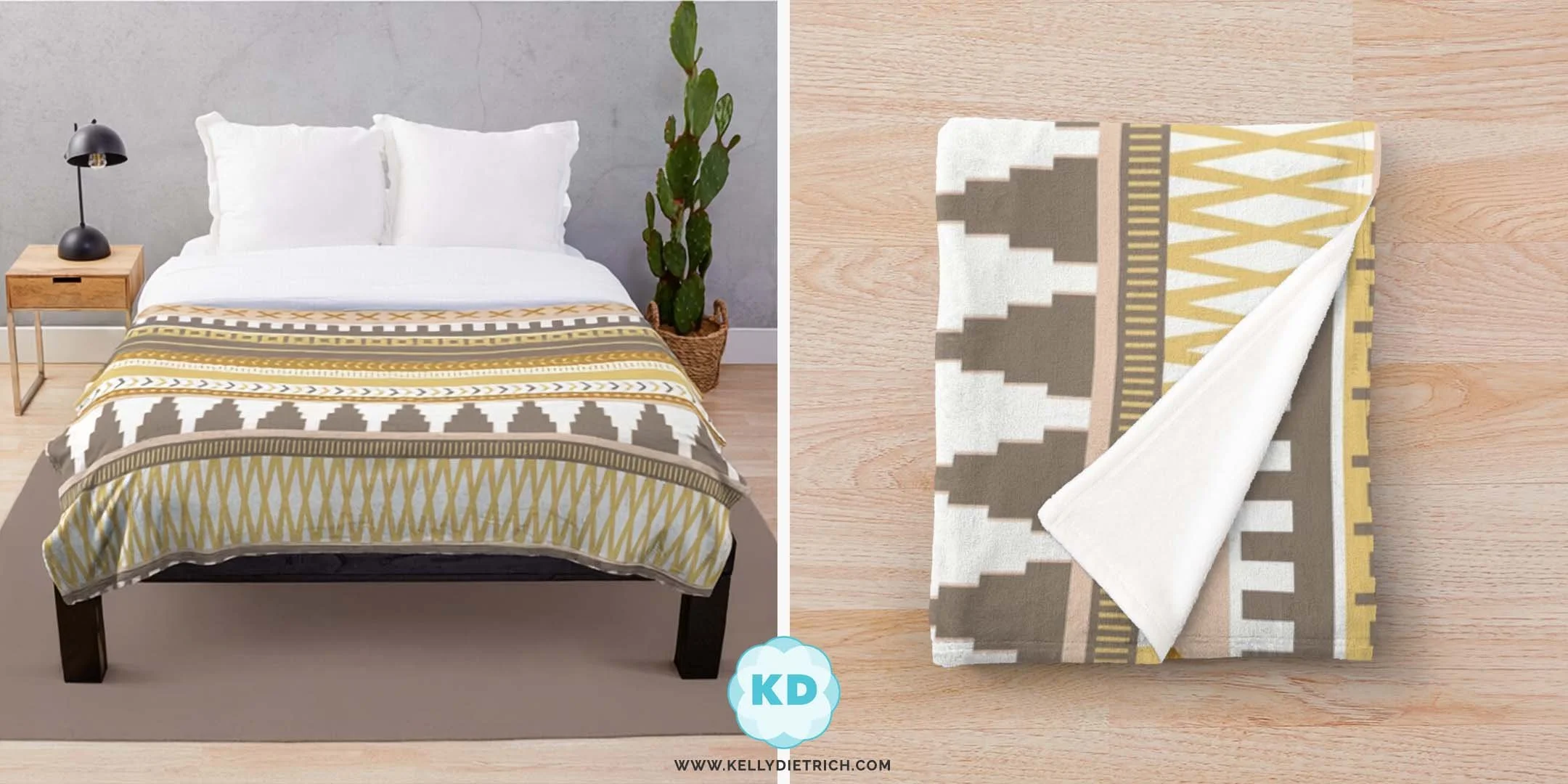 Folk Geometric Stripe Fleece Blanket