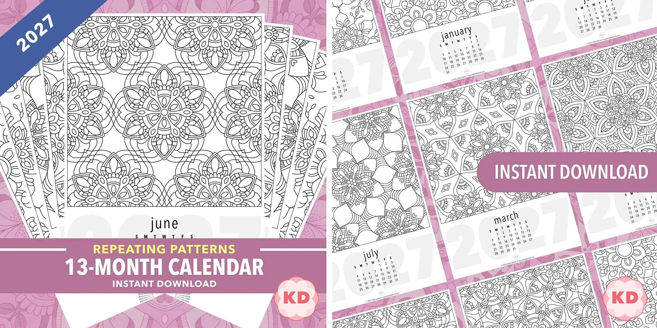 Printable Coloring Page Calendars for 2027
