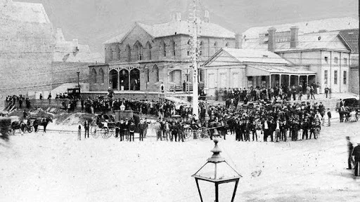 Crowds assembled outside the Inquest into Emily Mather’s death.
