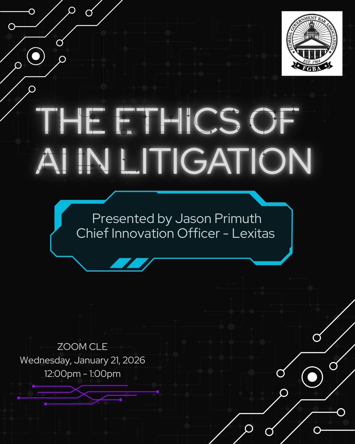 Join us for &ldquo;The Ethics of AI in Litigation,&rdquo; presented by Jason Primuth, Chief Innovation Officer at Lexitas. This program has been approved for 1 hour of General and Technology credit and will be presented via Zoom on  January 21 at noo