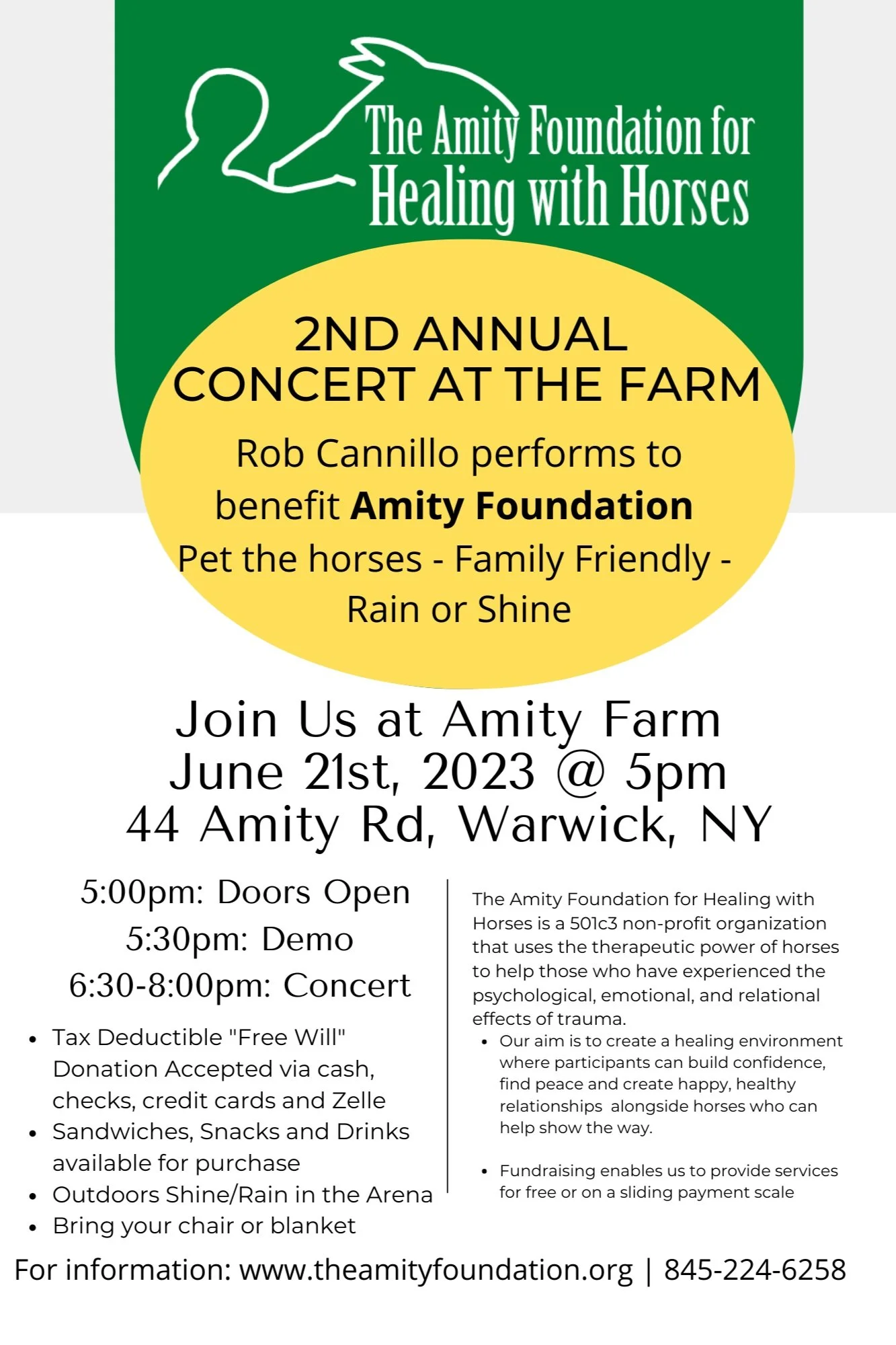 Come Join Us at the Farm for a Concert! See below for details… 