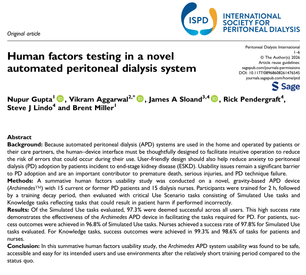 Human factors usability study published in PDI