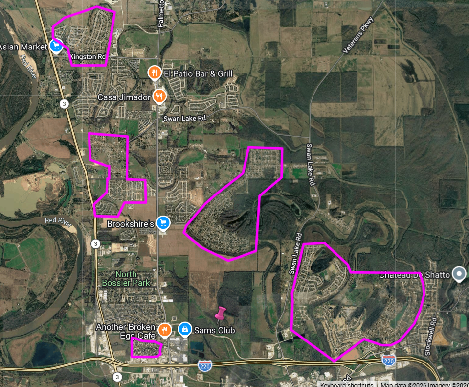 Map of the neighborhoods included in the North Bossier Neighbors publication.