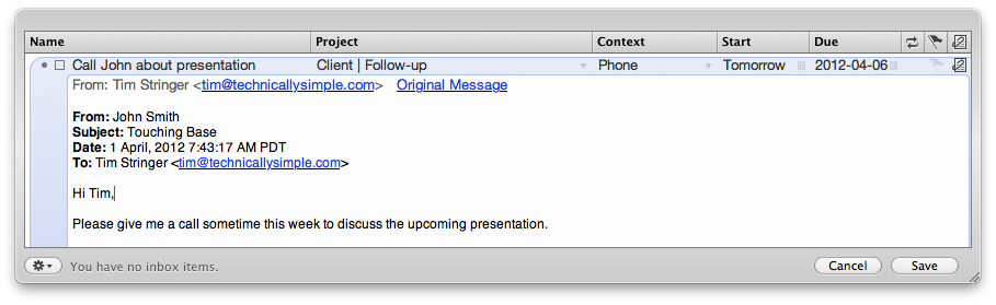 Tim Stringer - OmniFocus Email Integration