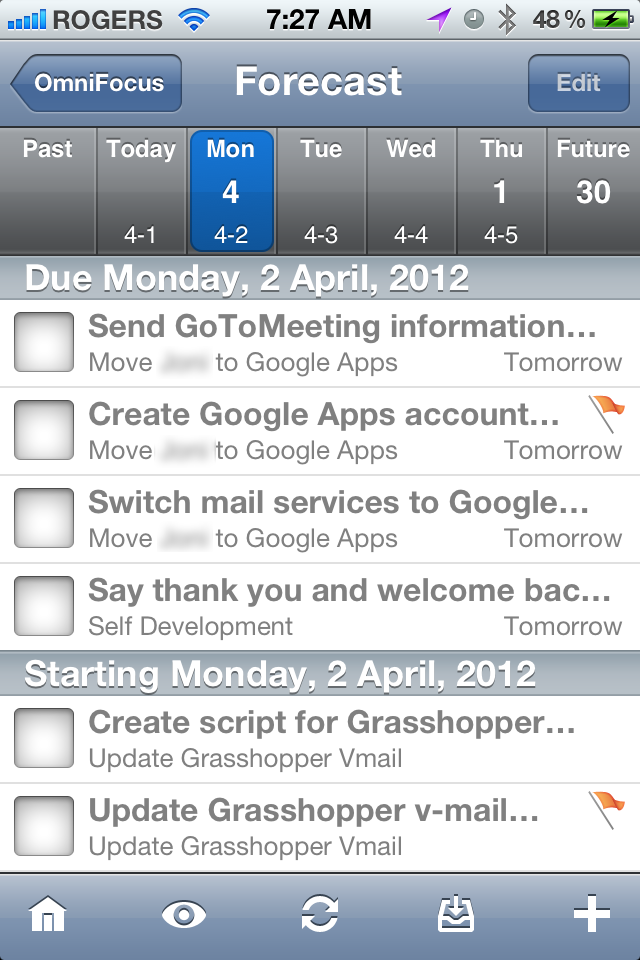 Tim Stringer - OmniFocus Forecast View - iPhone
