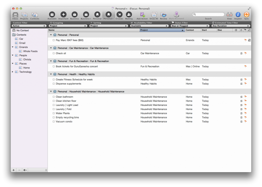 Tim Stringer - OmniFocus Personal Tasks - Mac