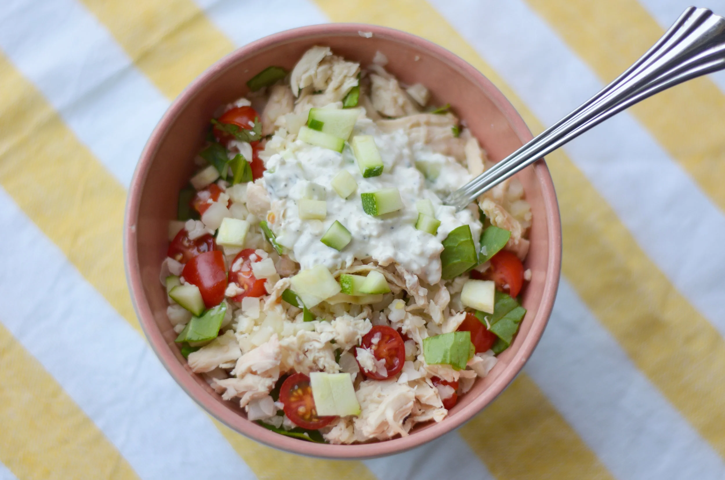 Tzatziki Cauliflower Rice Bowl with Chicken Carolyn Williams, PhD, RD