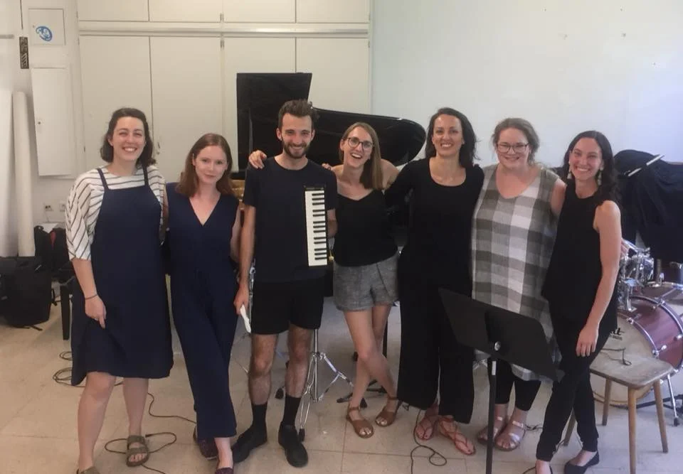 Rubiks Collective right after the world premiere of ‘Want Not’ at Darmstadt 2018. L-R: Sonia Wilson; myself; Jacob Abela; Tamara Kohler; Natasha Fearnside; Gemma Tomlinson; Kaylie Melville.