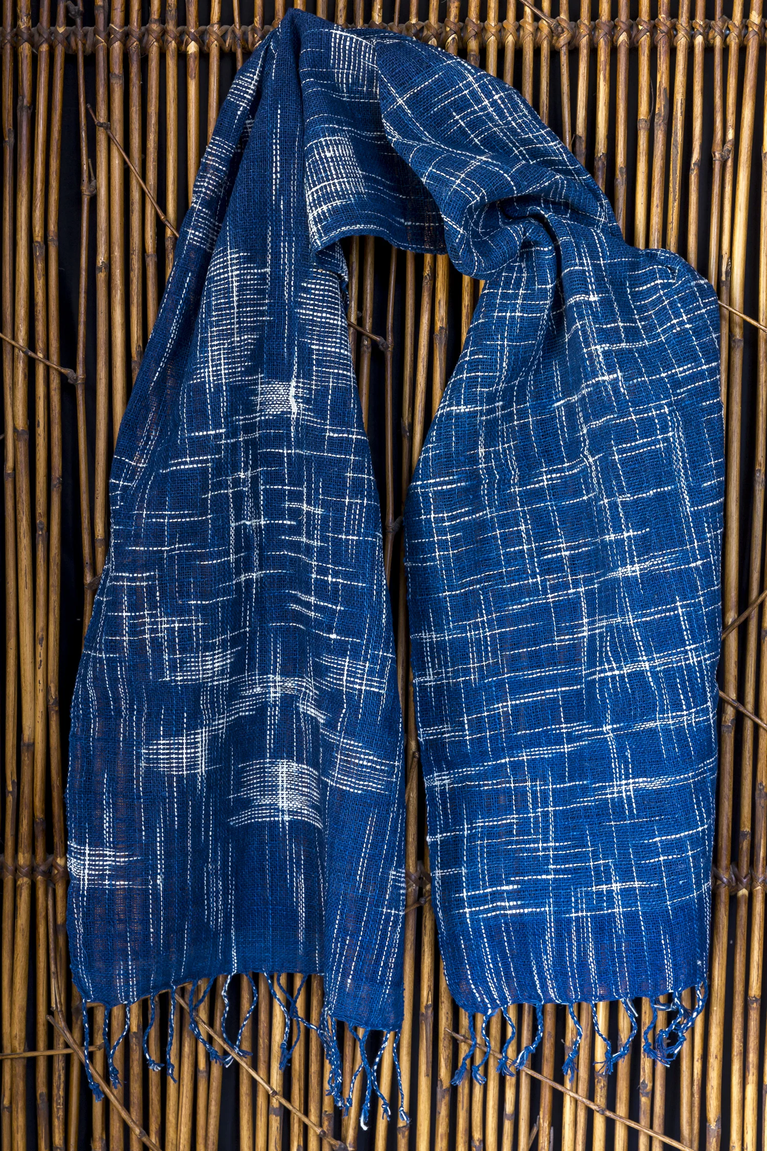 Tai Lue Indigo + Ikat Cotton Scarf