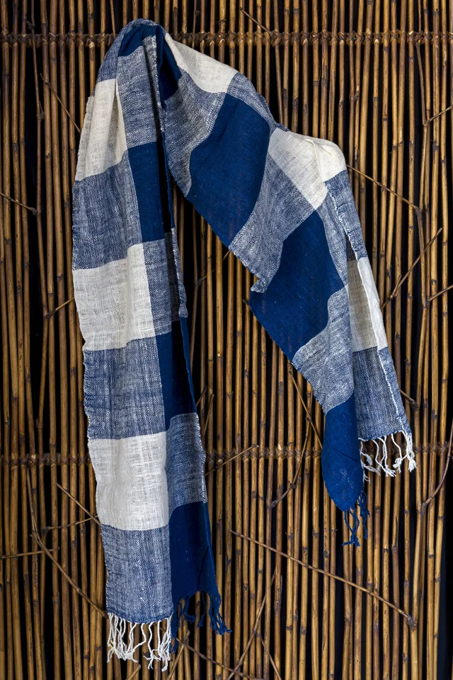 Tai Lue Indigo Check Scarf