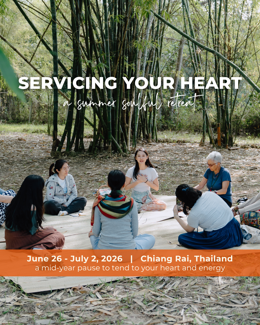 Youmin leading in a relational forest therapy experience in a retreat in Thailand, Asia.