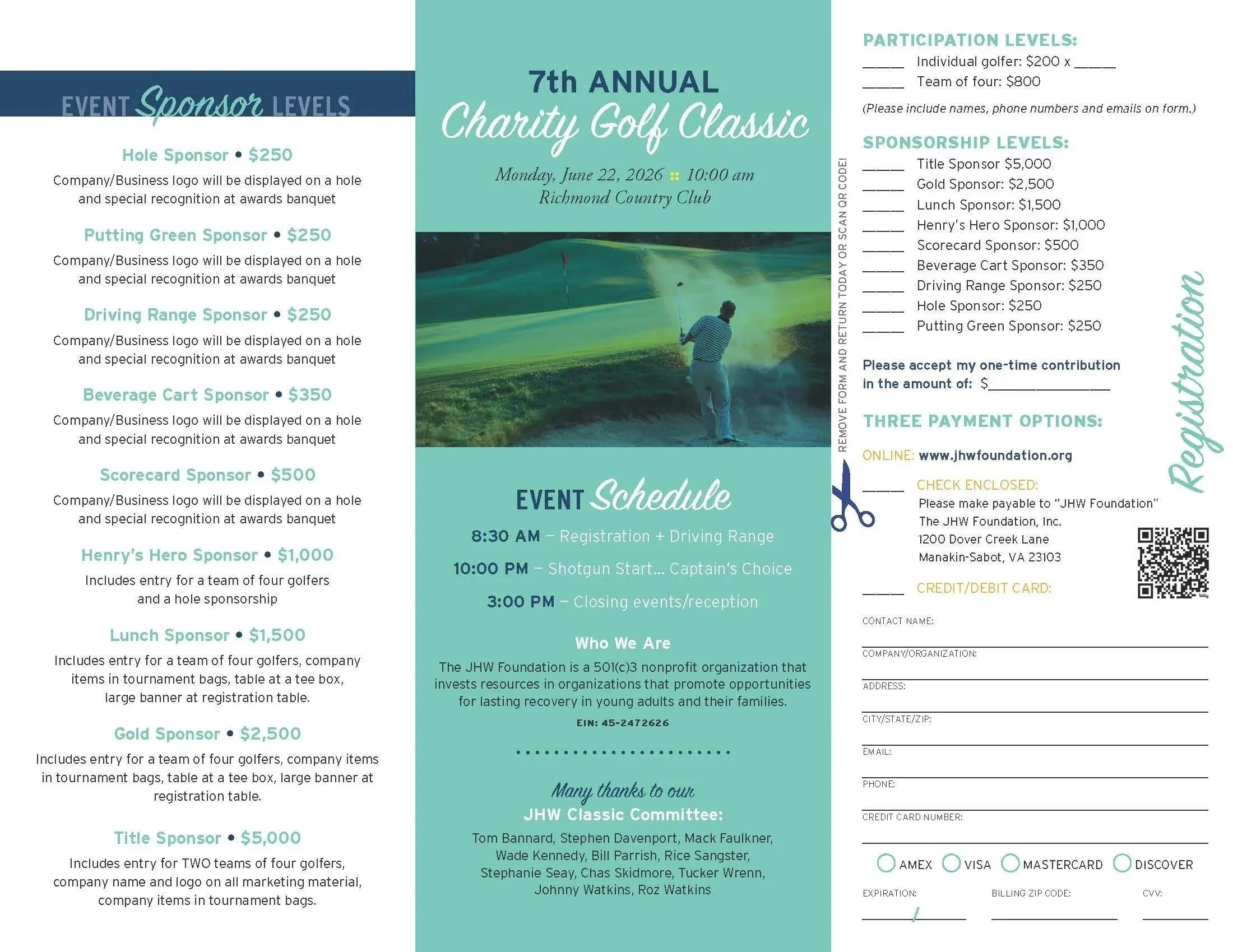 The 7th Annual JHW Foundation Golf Tournament on June 22nd at Richmond Country Club