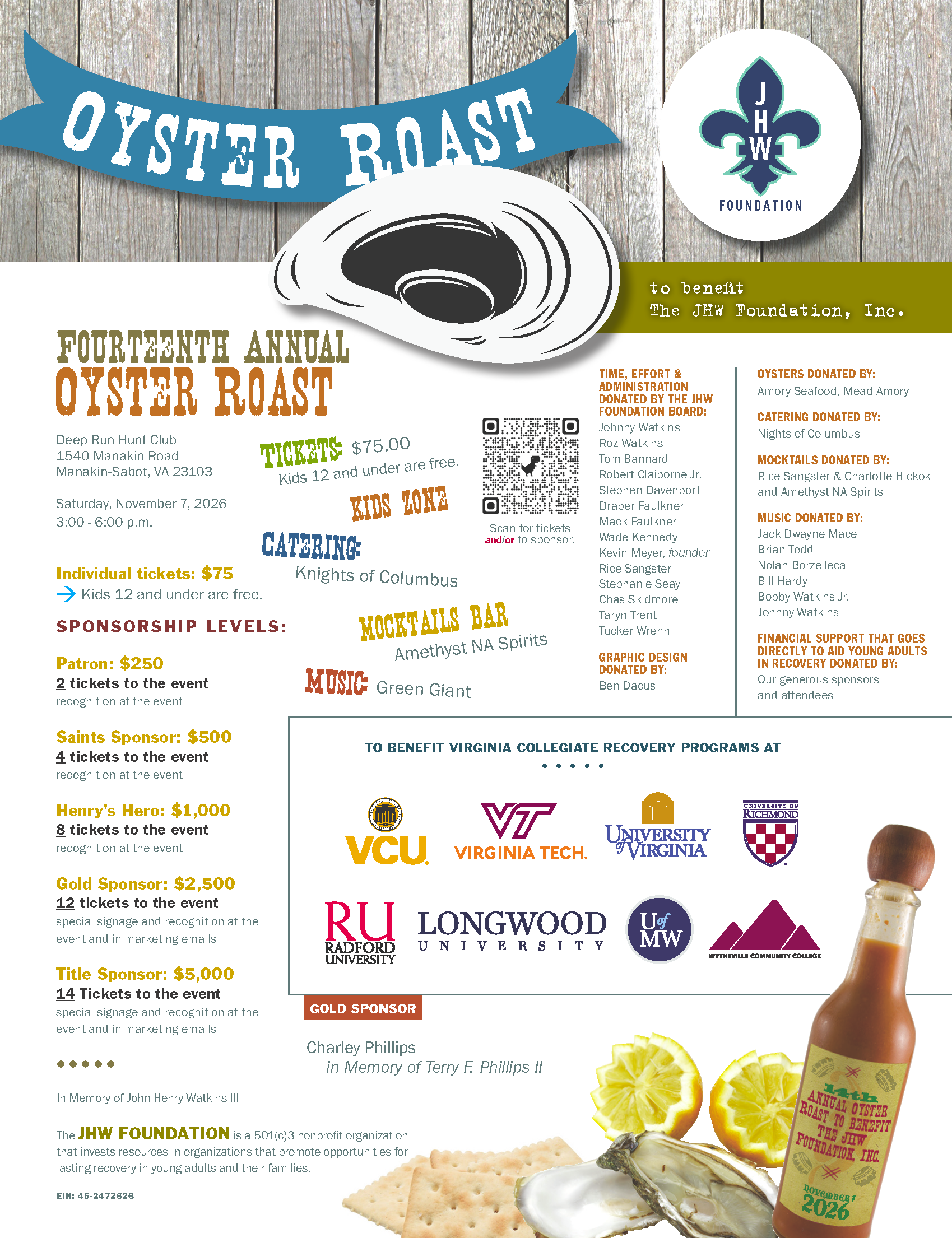 14th Annual JHW Foundation Oyster Roast
