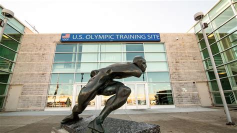 Speed skating statue out front.