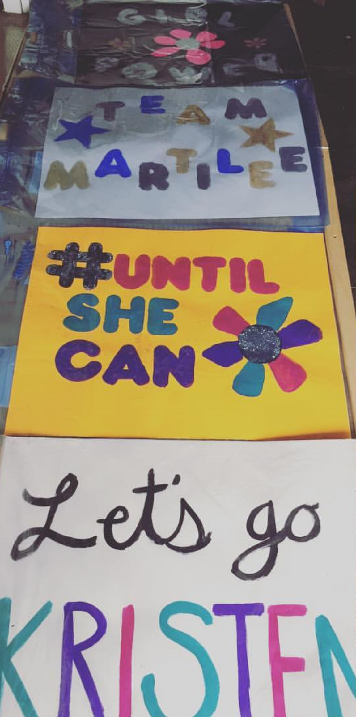 Race signs made by Martilee's class mates.