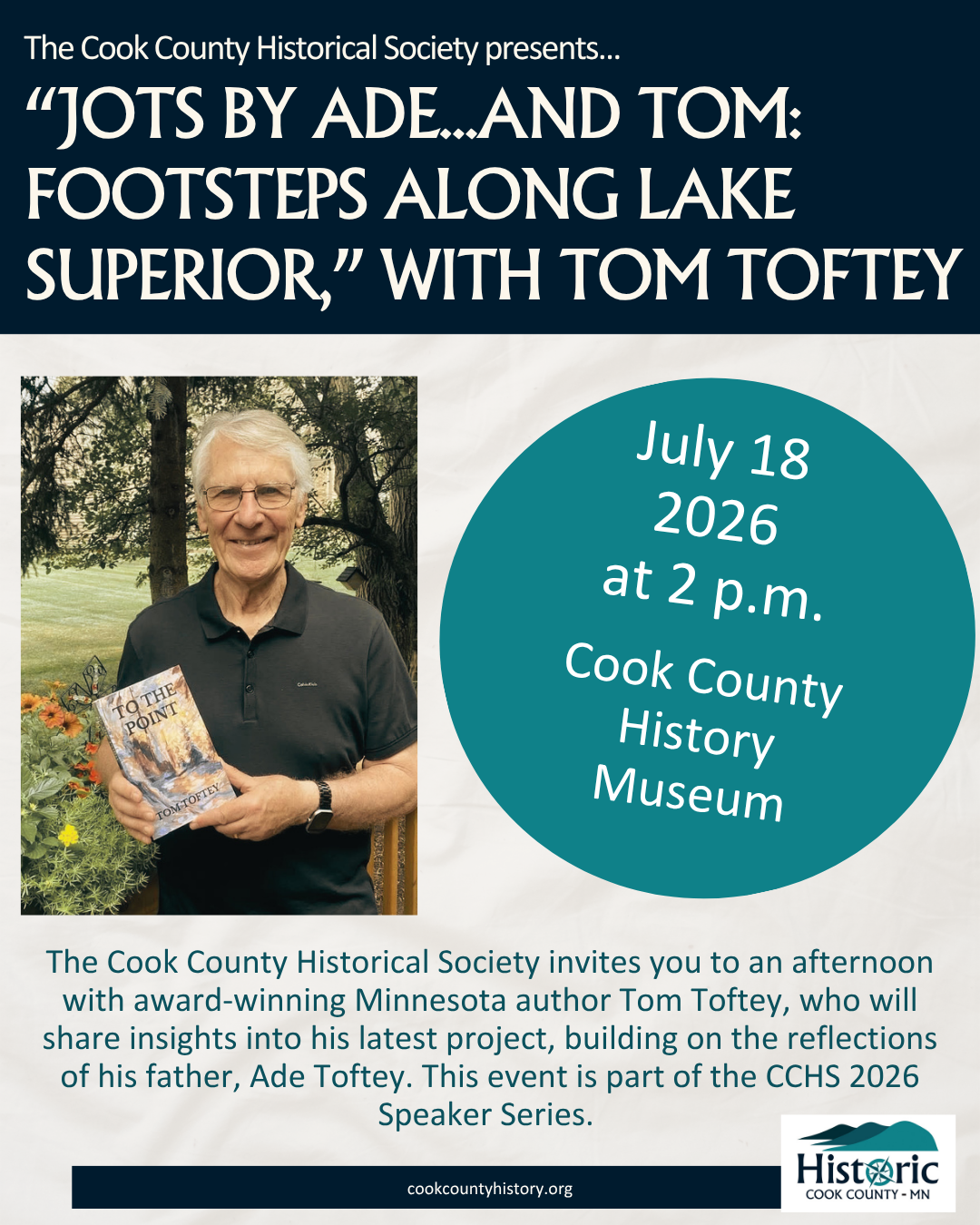 2026 Speaker Series featuring Tom Toftey: "Jots by Ade...and Tom: Footsteps along Lake Superior" 