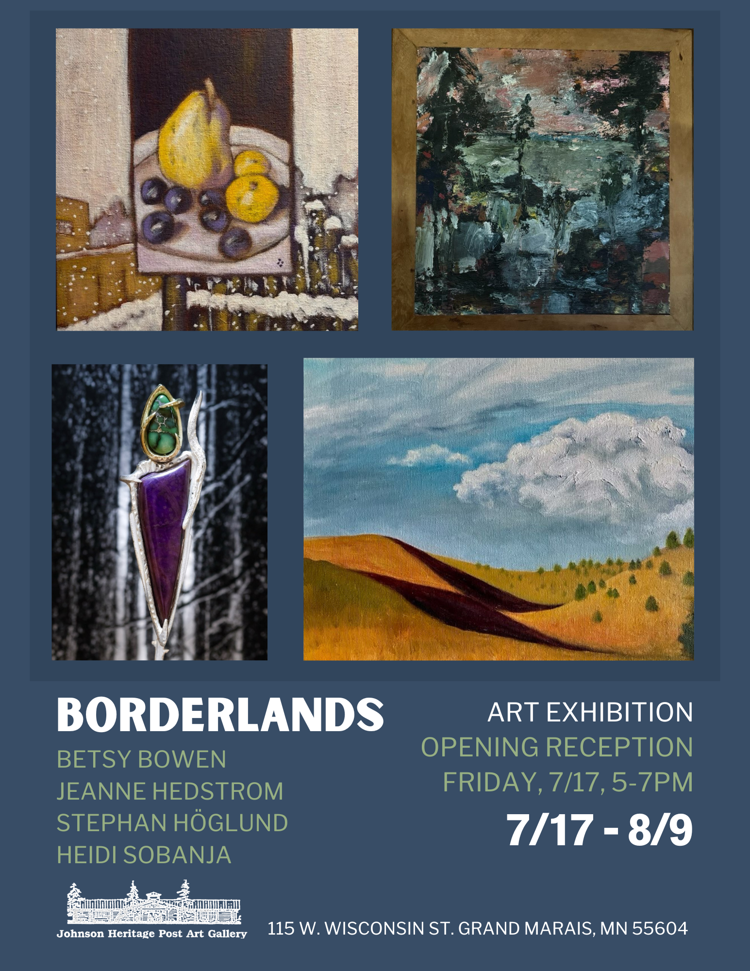 Opening Reception: "Borderlands," a group exhibition featuring Betsy Bowen, Jeanne Hedstrom, Stephan Hoglund, & Heidi Sobanja