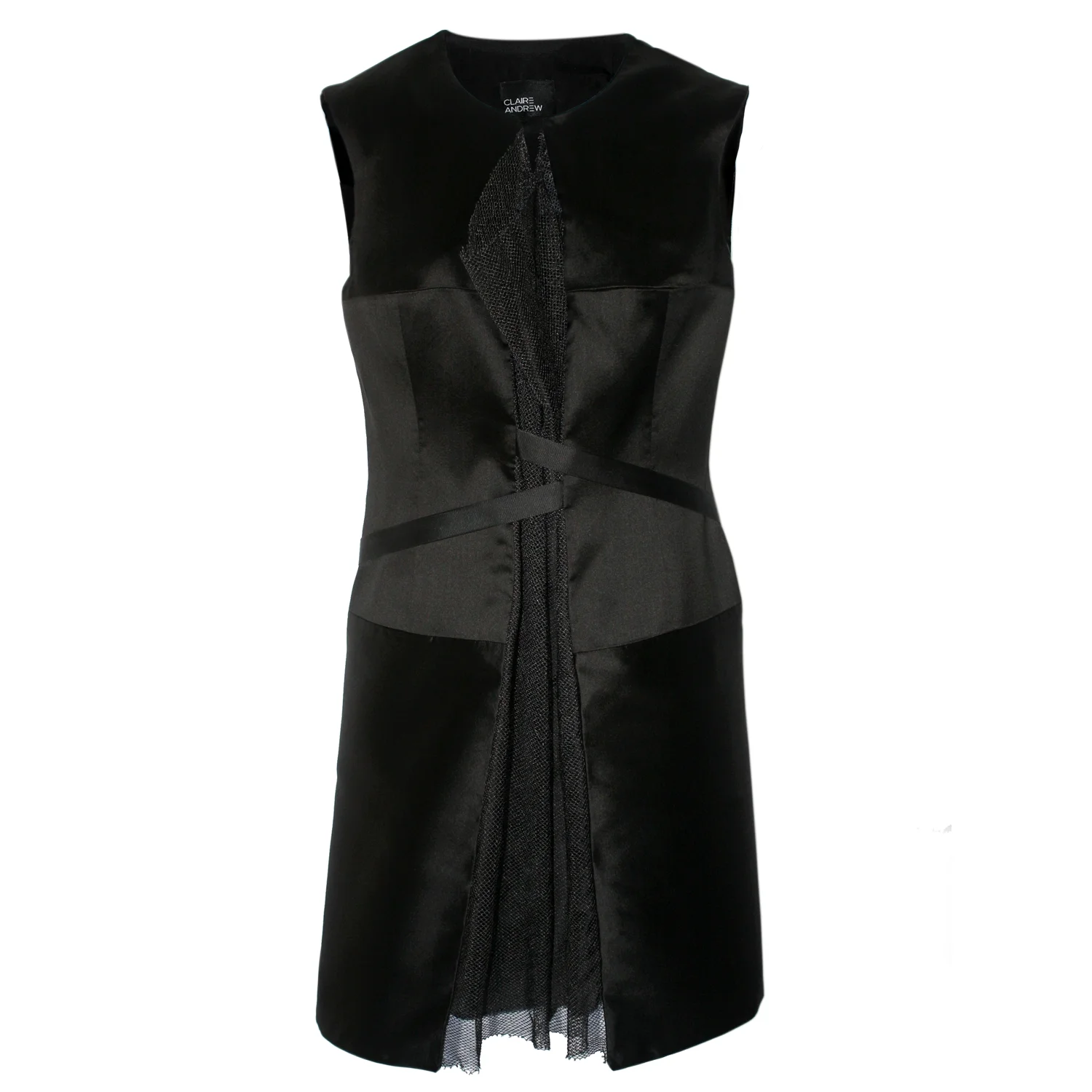 Claire Andrew SS16 L17 Black Silk Dress with Tulle Draping.jpg