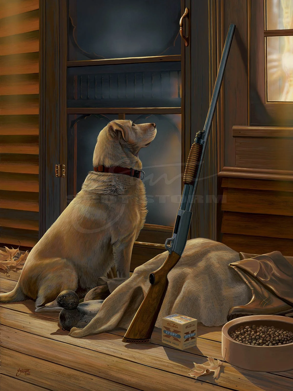 Opening Day+Yellow+Lab+labrador+hunting+sporting+dog+mason+decoy+Scot Storm+waterfowl+wildlife+art+prints+original+painting+duck+ducks unlimited+delta waterfowl.jpg