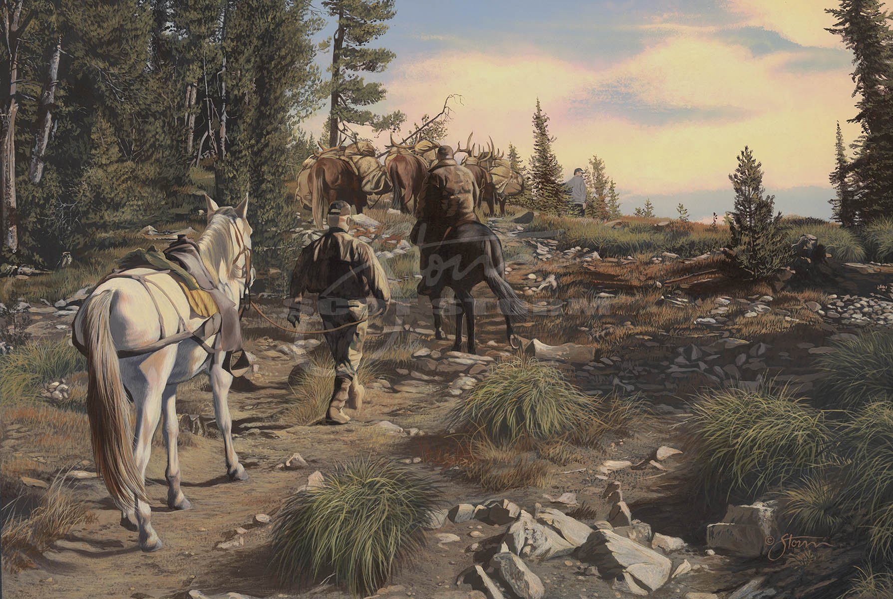 The Trek Home+elk+hunt+hunting+Scot Storm+wildlife+art+prints+original+painting.jpg